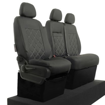 Picture of UK Custom Covers Mercedes Sprinter Double Diamond Bentley Stitch Leatherette Front Seat Covers (2006-2018) - Single/Double With Pull Down Tray | SC234B