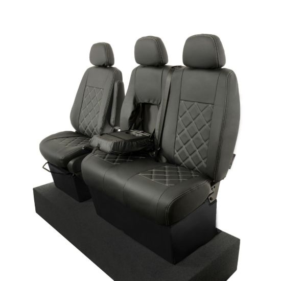 Picture of UK Custom Covers VW Crafter Double Diamond Bentley Stitch Leatherette Front Seat Covers (2006-2017) - Single/Double With Pull Down Tray | SC234B