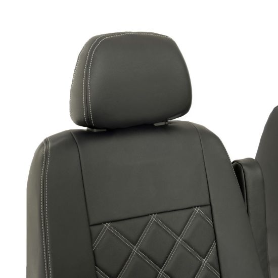 Picture of UK Custom Covers VW Crafter Double Diamond Bentley Stitch Leatherette Front Seat Covers (2006-2017) - Single/Double With Pull Down Tray | SC234B