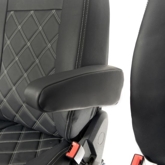 Picture of UK Custom Covers VW Crafter Double Diamond Bentley Stitch Leatherette Front Seat Covers (2006-2017) - Single/Double With Pull Down Tray | SC234B