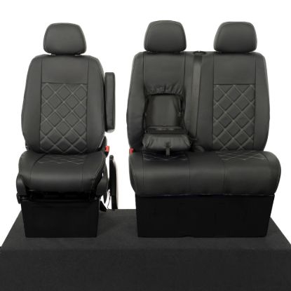 Picture of UK Custom Covers VW Crafter Double Diamond Bentley Stitch Leatherette Front Seat Covers (2006-2017) - Single/Double With Pull Down Tray | SC234B