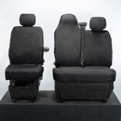 UK Custom Covers Vauxhall Movano Seat Covers Cotton-Backed PU (2010-2022) - Front With Folding Middle Seat & No Split Passenger Base