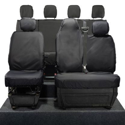 UK Custom Covers Vauxhall Movano Seat Covers Cotton-Backed PU (2010-2022) - Front & Rear With Folding Middle Seat & No Split Passenger Base