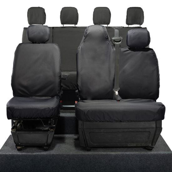 UK Custom Covers Vauxhall Movano Seat Covers Cotton-Backed PU (2010-2022) - Front & Rear With Folding Middle Seat & No Split Passenger Base