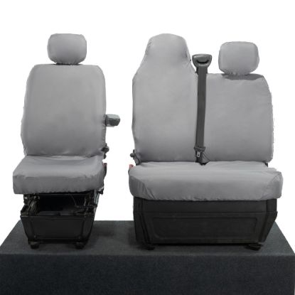 UK Custom Covers Vauxhall Movano Seat Covers Cotton-Backed PU (2010-2022) - Front With Folding Middle Seat & No Split Passenger Base - Grey