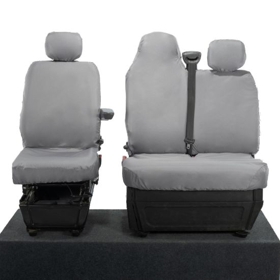 UK Custom Covers Vauxhall Movano Seat Covers Cotton-Backed PU (2010-2022) - Front With Folding Middle Seat & No Split Passenger Base - Grey