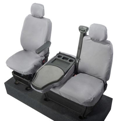 Picture of UK Custom Covers Vauxhall Movano Seat Covers Cotton-Backed PU (2010-2022) - Front With Folding Middle Seat & No Split Passenger Base - Grey | SC236G