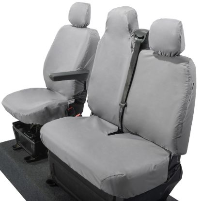 Picture of UK Custom Covers Vauxhall Movano Seat Covers Cotton-Backed PU (2010-2022) - Front With Folding Middle Seat & No Split Passenger Base - Grey | SC236G