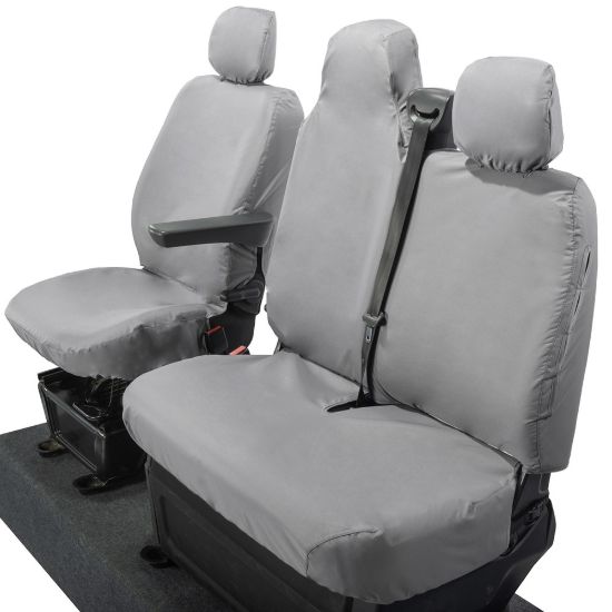 Picture of UK Custom Covers Vauxhall Movano Seat Covers Cotton-Backed PU (2010-2022) - Front With Folding Middle Seat & No Split Passenger Base - Grey | SC236G