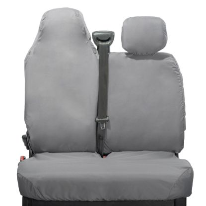 Picture of UK Custom Covers Vauxhall Movano Seat Covers Cotton-Backed PU (2010-2022) - Front With Folding Middle Seat & No Split Passenger Base - Grey | SC236G