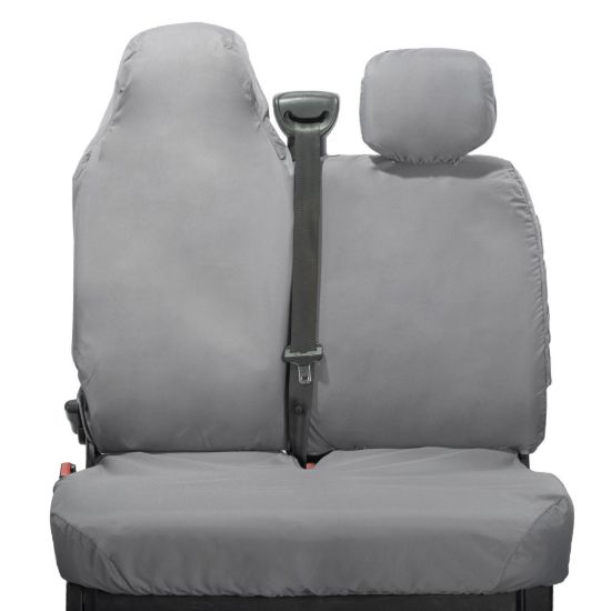 Picture of UK Custom Covers Vauxhall Movano Seat Covers Cotton-Backed PU (2010-2022) - Front With Folding Middle Seat & No Split Passenger Base - Grey | SC236G
