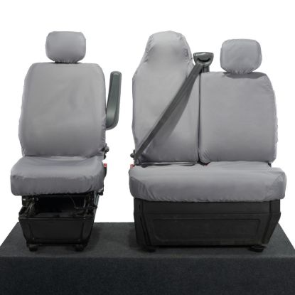 Picture of UK Custom Covers Vauxhall Movano Seat Covers Cotton-Backed PU (2010-2022) - Front With Folding Middle Seat & No Split Passenger Base - Grey | SC236G