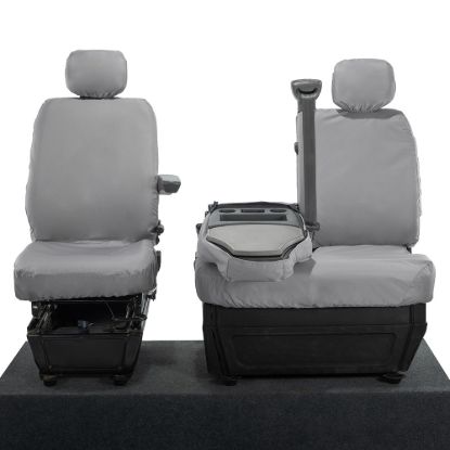 Picture of UK Custom Covers Vauxhall Movano Seat Covers Cotton-Backed PU (2010-2022) - Front With Folding Middle Seat & No Split Passenger Base - Grey | SC236G