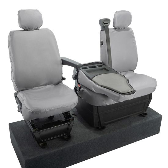 Picture of UK Custom Covers Vauxhall Movano Seat Covers Cotton-Backed PU (2010-2022) - Front With Folding Middle Seat & No Split Passenger Base - Grey | SC236G