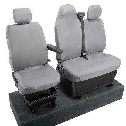 Picture of UK Custom Covers Vauxhall Movano Seat Covers Cotton-Backed PU (2010-2022) - Front With Folding Middle Seat & No Split Passenger Base - Grey | SC236G