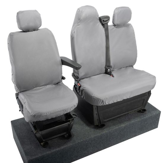 Picture of UK Custom Covers Vauxhall Movano Seat Covers Cotton-Backed PU (2010-2022) - Front With Folding Middle Seat & No Split Passenger Base - Grey | SC236G
