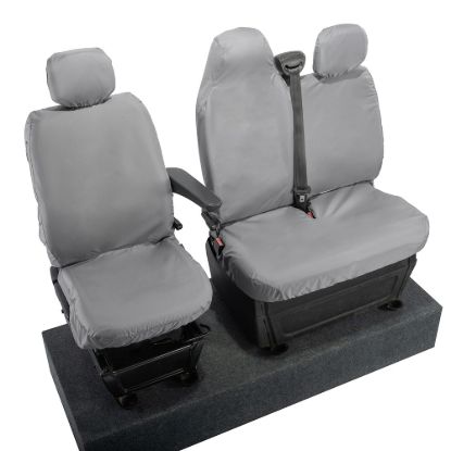 Picture of UK Custom Covers Vauxhall Movano Seat Covers Cotton-Backed PU (2010-2022) - Front With Folding Middle Seat & No Split Passenger Base - Grey | SC236G