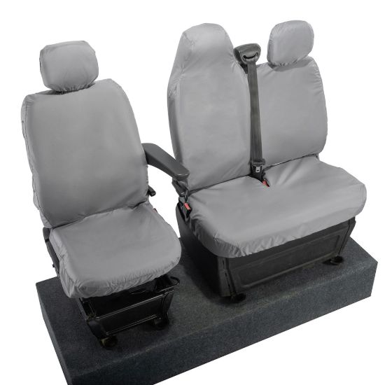 Picture of UK Custom Covers Vauxhall Movano Seat Covers Cotton-Backed PU (2010-2022) - Front With Folding Middle Seat & No Split Passenger Base - Grey | SC236G