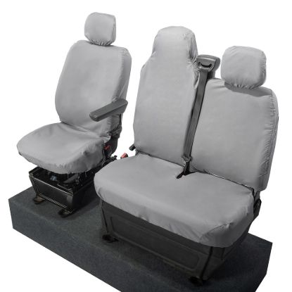 Picture of UK Custom Covers Vauxhall Movano Seat Covers Cotton-Backed PU (2010-2022) - Front With Folding Middle Seat & No Split Passenger Base - Grey | SC236G
