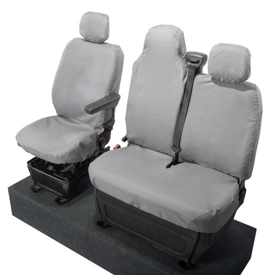 Picture of UK Custom Covers Vauxhall Movano Seat Covers Cotton-Backed PU (2010-2022) - Front With Folding Middle Seat & No Split Passenger Base - Grey | SC236G
