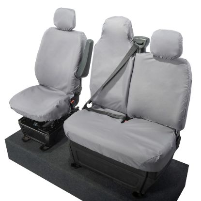 Picture of UK Custom Covers Vauxhall Movano Seat Covers Cotton-Backed PU (2010-2022) - Front With Folding Middle Seat & No Split Passenger Base - Grey | SC236G