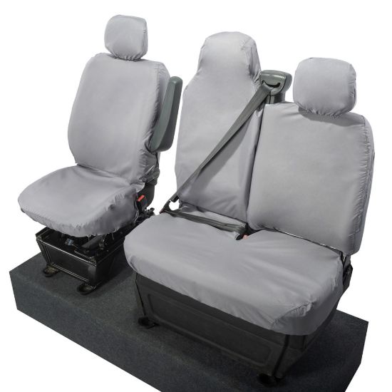 Picture of UK Custom Covers Vauxhall Movano Seat Covers Cotton-Backed PU (2010-2022) - Front With Folding Middle Seat & No Split Passenger Base - Grey | SC236G