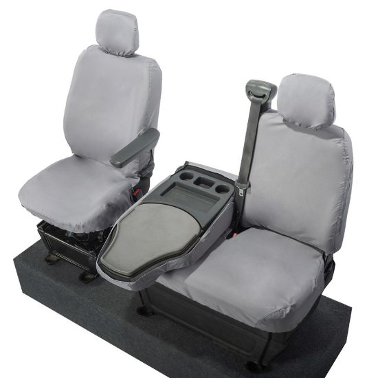 Picture of UK Custom Covers Vauxhall Movano Seat Covers Cotton-Backed PU (2010-2022) - Front With Folding Middle Seat & No Split Passenger Base - Grey | SC236G