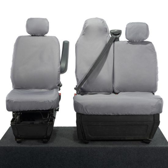 Picture of UK Custom Covers Vauxhall Movano Seat Covers Cotton-Backed PU (2010-2022) - Front With Folding Middle Seat & No Split Passenger Base - Grey | SC236G