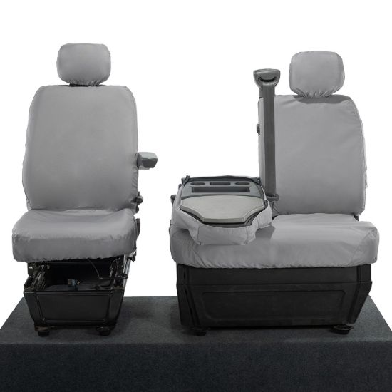 Picture of UK Custom Covers Vauxhall Movano Seat Covers Cotton-Backed PU (2010-2022) - Front With Folding Middle Seat & No Split Passenger Base - Grey | SC236G