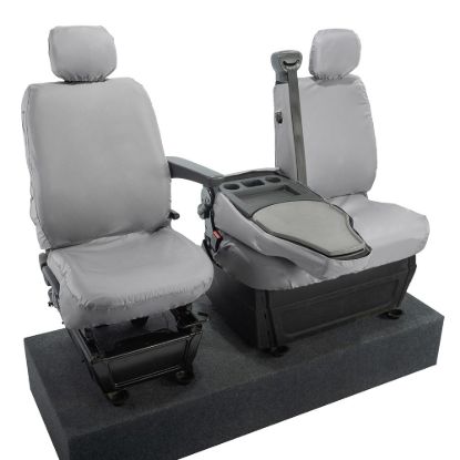 Picture of UK Custom Covers Vauxhall Movano Seat Covers Cotton-Backed PU (2010-2022) - Front With Folding Middle Seat & No Split Passenger Base - Grey | SC236G