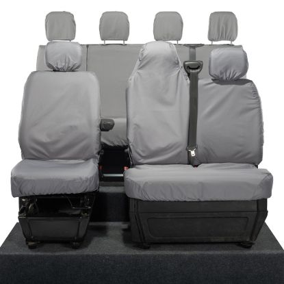 UK Custom Covers Vauxhall Movano Seat Covers Cotton-Backed PU (2010-2022) - Front & Rear With Folding Middle Seat & No Split Passenger Base - Grey