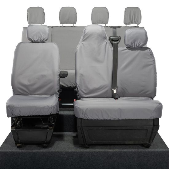 UK Custom Covers Vauxhall Movano Seat Covers Cotton-Backed PU (2010-2022) - Front & Rear With Folding Middle Seat & No Split Passenger Base - Grey