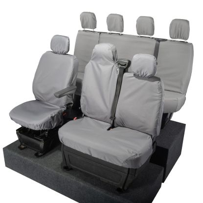 Picture of UK Custom Covers Vauxhall Movano Seat Covers Cotton-Backed PU (2010-2022) - Front & Rear With Folding Middle Seat & No Split Passenger Base - Grey | SC236G-416G