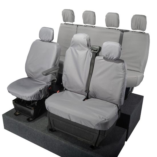 Picture of UK Custom Covers Vauxhall Movano Seat Covers Cotton-Backed PU (2010-2022) - Front & Rear With Folding Middle Seat & No Split Passenger Base - Grey | SC236G-416G