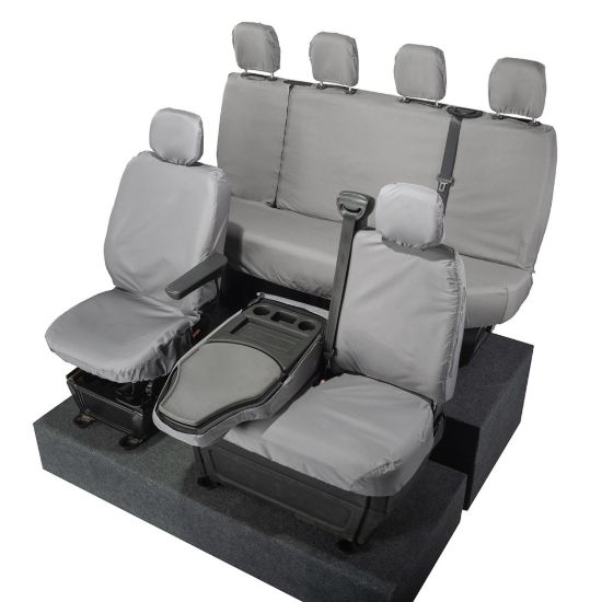 Picture of UK Custom Covers Vauxhall Movano Seat Covers Cotton-Backed PU (2010-2022) - Front & Rear With Folding Middle Seat & No Split Passenger Base - Grey | SC236G-416G