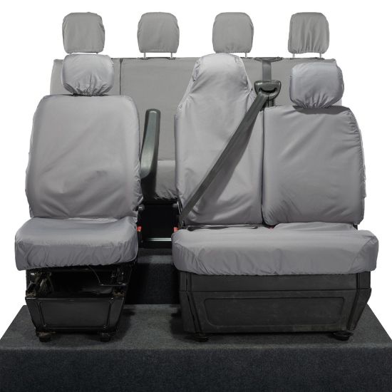 Picture of UK Custom Covers Vauxhall Movano Seat Covers Cotton-Backed PU (2010-2022) - Front & Rear With Folding Middle Seat & No Split Passenger Base - Grey | SC236G-416G
