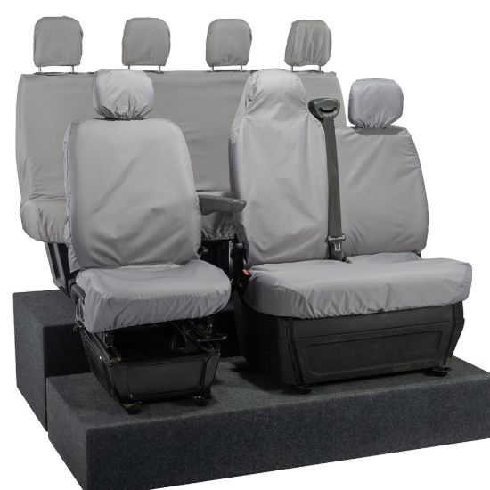 Picture of UK Custom Covers Vauxhall Movano Seat Covers Cotton-Backed PU (2010-2022) - Front & Rear With Folding Middle Seat & No Split Passenger Base - Grey | SC236G-416G