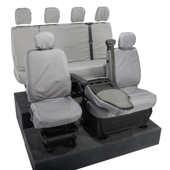 Picture of UK Custom Covers Vauxhall Movano Seat Covers Cotton-Backed PU (2010-2022) - Front & Rear With Folding Middle Seat & No Split Passenger Base - Grey | SC236G-416G
