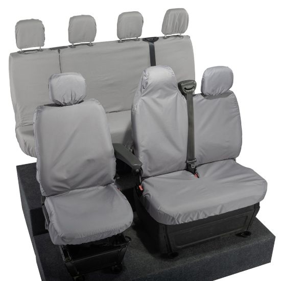 Picture of UK Custom Covers Vauxhall Movano Seat Covers Cotton-Backed PU (2010-2022) - Front & Rear With Folding Middle Seat & No Split Passenger Base - Grey | SC236G-416G