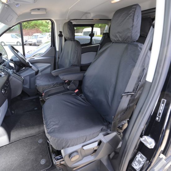 UK Custom Covers Ford Transit Custom Seat Covers Cotton-Backed PU (2013-2023) - Front (single/Single / Black