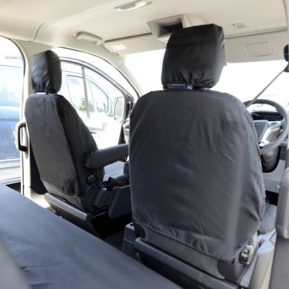 Picture of UK Custom Covers Ford Transit Custom Seat Covers Cotton-Backed PU (2013-2023) - Front (single/Single / Black | SC275B