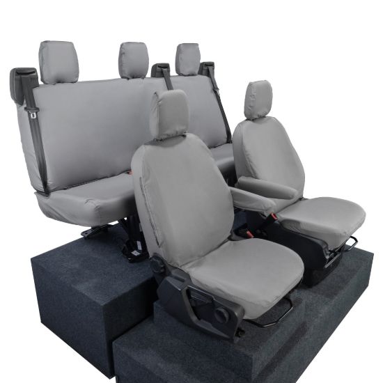 Picture of UK Custom Covers Ford Transit Custom Seat Covers Cotton-Backed PU (2013-2023) - Front & Rear (5 seats) - Grey | SC275G-131G