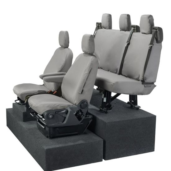Picture of UK Custom Covers Ford Transit Custom Seat Covers Cotton-Backed PU (2013-2023) - Front & Rear (5 seats) - Grey | SC275G-131G