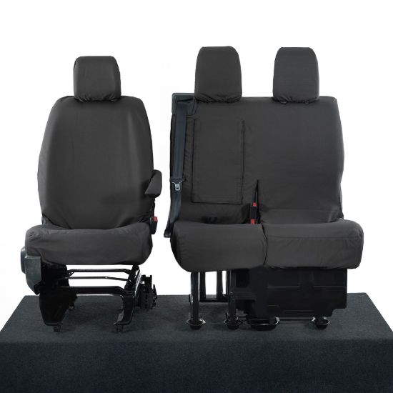 UK Custom Covers Vauxhall Vivaro Seat Covers Cotton-Backed PU (2019 Onwards) - Front Single/Double Split Passenger Base WITH Pull Down Tray