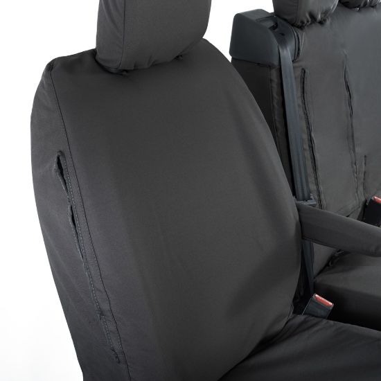 Picture of UK Custom Covers Vauxhall Vivaro Seat Covers Cotton-Backed PU (2019 Onwards) - Front Single/Double Split Passenger Base WITH Pull Down Tray | SC294B
