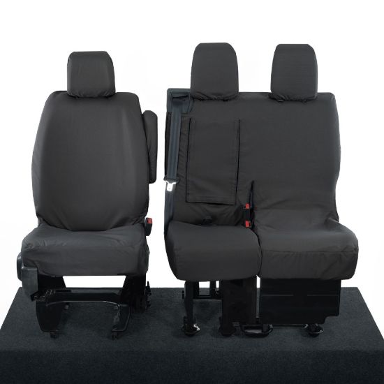 Picture of UK Custom Covers Vauxhall Vivaro Seat Covers Cotton-Backed PU (2019 Onwards) - Front Single/Double Split Passenger Base WITH Pull Down Tray | SC294B