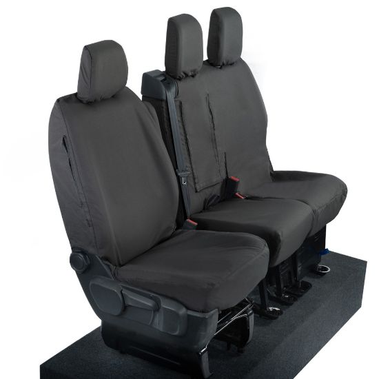 Picture of UK Custom Covers Vauxhall Vivaro Seat Covers Cotton-Backed PU (2019 Onwards) - Front Single/Double Split Passenger Base WITH Pull Down Tray | SC294B