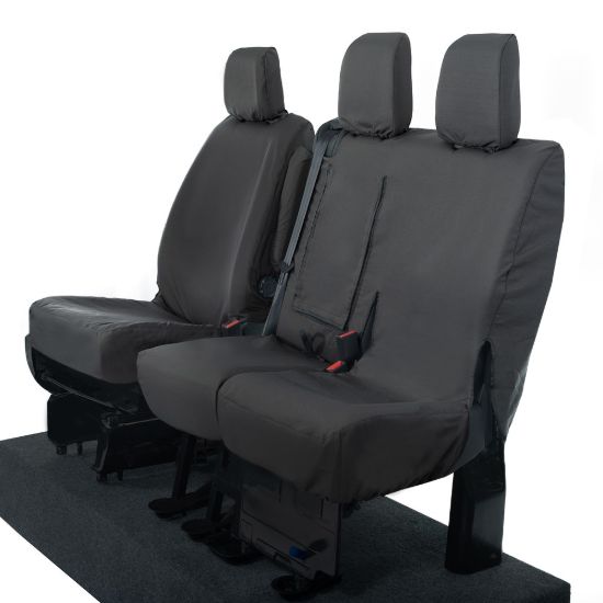 Picture of UK Custom Covers Vauxhall Vivaro Seat Covers Cotton-Backed PU (2019 Onwards) - Front Single/Double Split Passenger Base WITH Pull Down Tray | SC294B