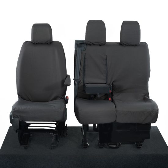 Picture of UK Custom Covers Vauxhall Vivaro Seat Covers Cotton-Backed PU (2019 Onwards) - Front Single/Double Split Passenger Base WITH Pull Down Tray | SC294B