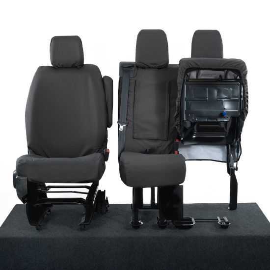 Picture of UK Custom Covers Vauxhall Vivaro Seat Covers Cotton-Backed PU (2019 Onwards) - Front Single/Double Split Passenger Base WITH Pull Down Tray | SC294B
